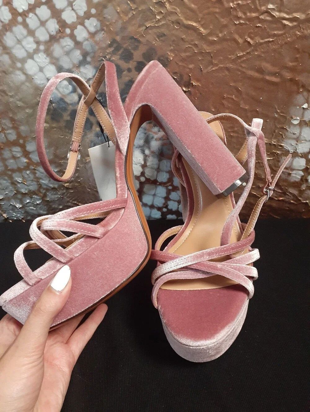 Zara Nwt Platform Velvet High Heel Sandals in Blush Pink - Picture 13 of 16